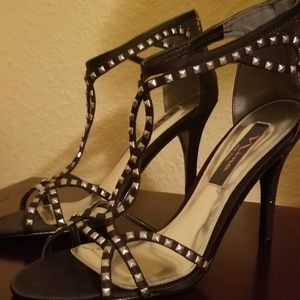 NWT Studded black and silver high heel sandals